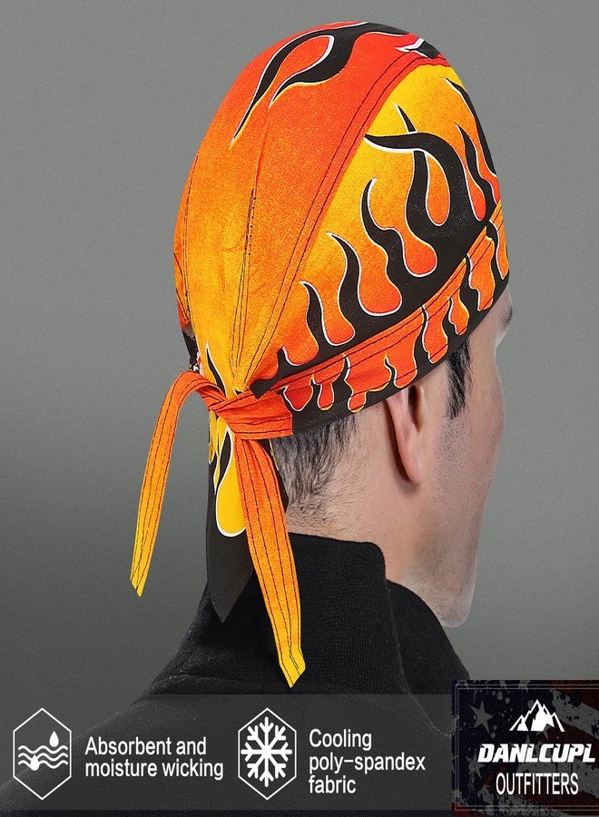 DANLCUPL DOO Rags Dew Rag Skull Cap Pirate Hat Cycling Bandana Motorcycle Biker Cooling Head Wrap Beanie Helmet Liner Fire Flames Orange Yellow - Image 2